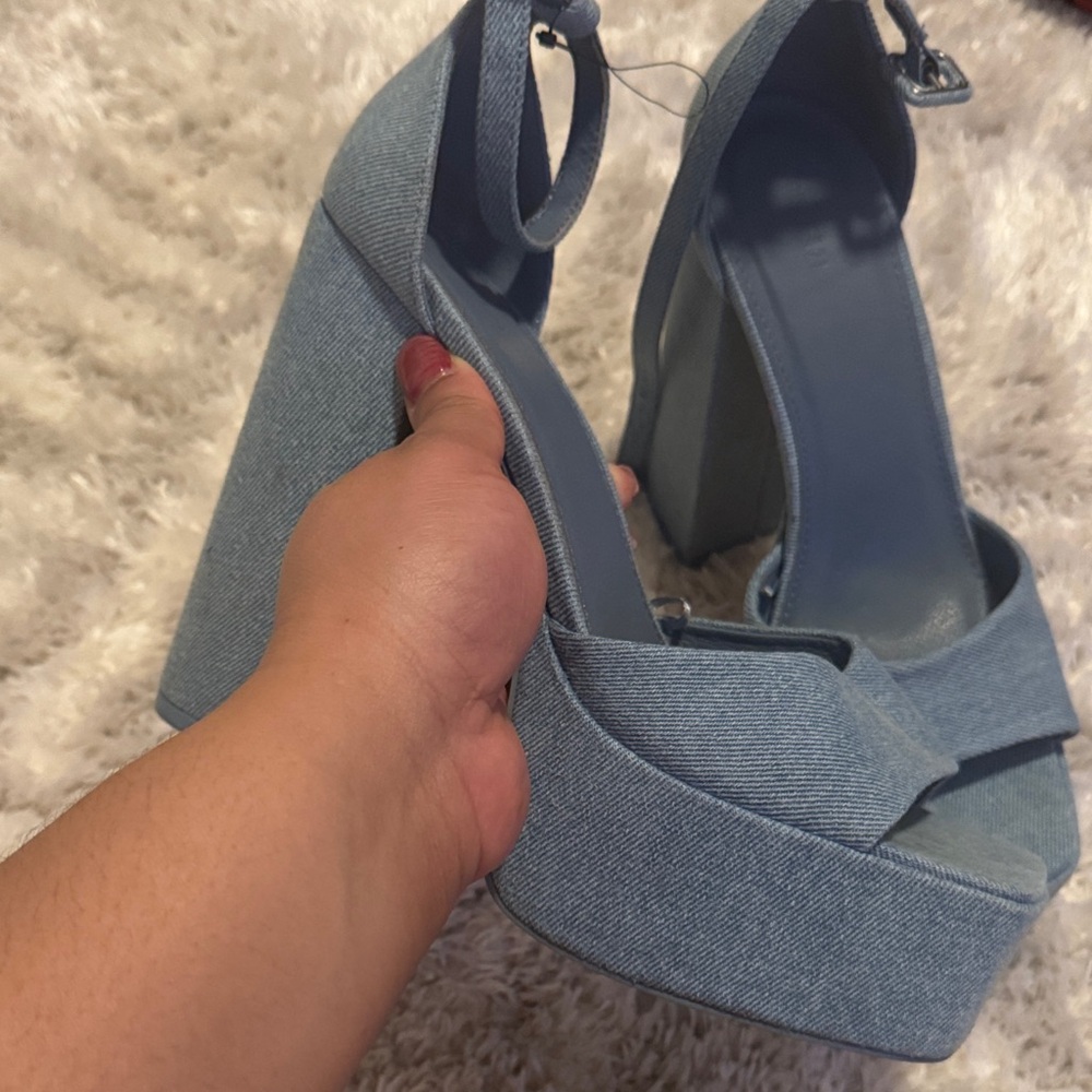 Forever 21 Denim Blue Platform Heels
